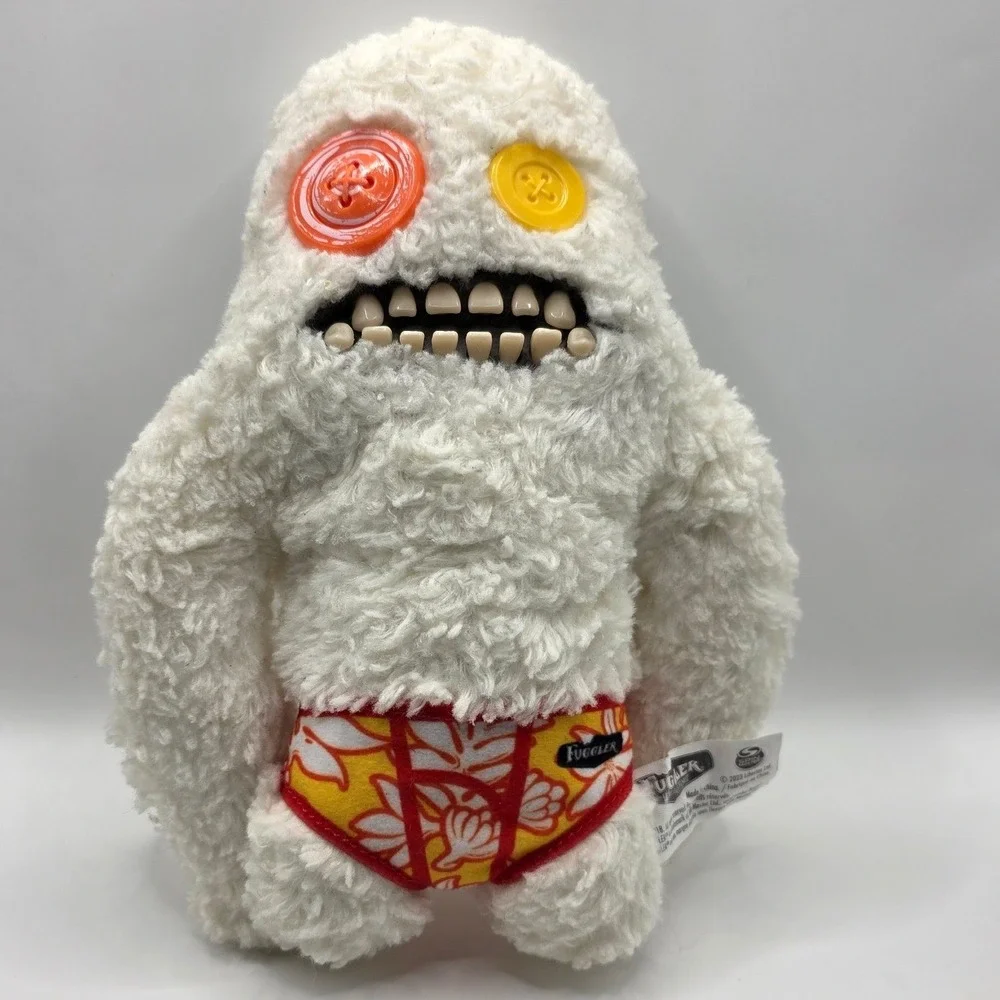 Fuggler Funny Ugly Monster Plush White Shaggy Button Eyes 7x9